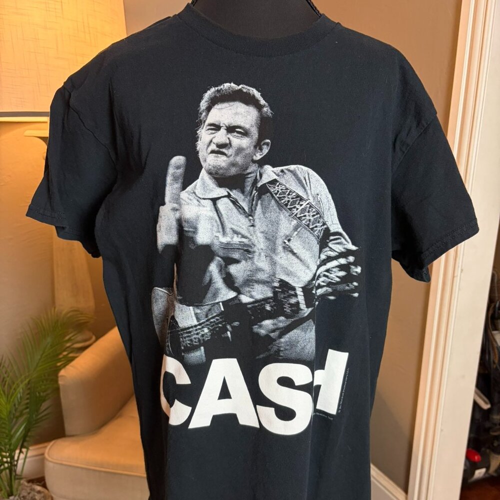 Johnny Cash Middle Finger Black T-Shirt, Size Large